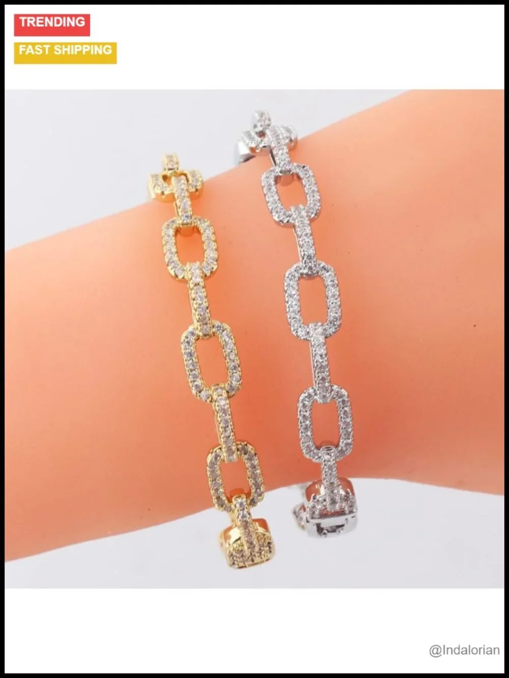 14K Gold Moissanite Open Bangle Bracelet for Women, Geometric Chain Cuff,